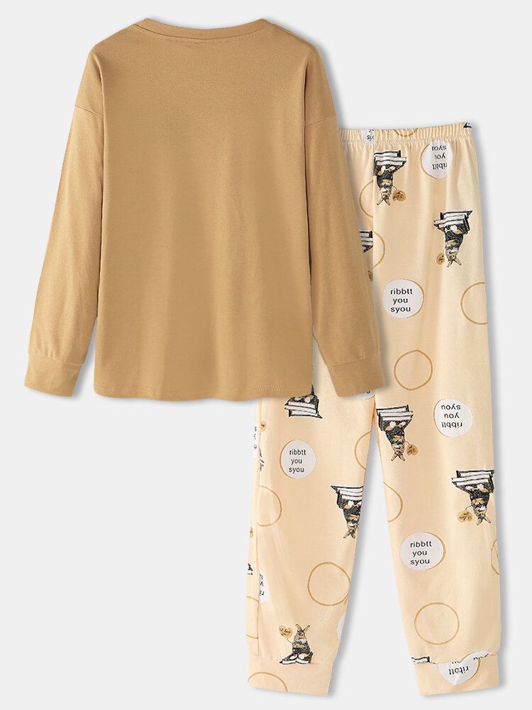 Naisten Sarjakuva Eläinprintti Pitkähihainen Neulepusero Joustava Vyötärö Kirje Housut Koti Pyjama-setti