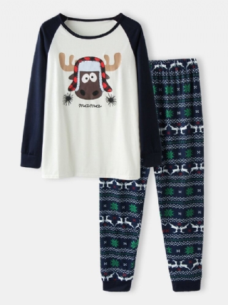 Naisten Sarjakuva Elk Print Raglan Sleeves Top Print Elastiset Vyötäröhousut Etusivu Jouluinen Pyjamasetti
