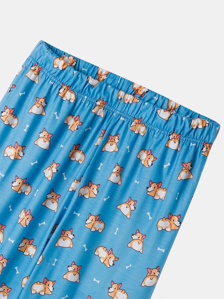 Naisten Sarjakuva Koiraprintti Lyhythihaiset Söpöt Resorit Housut Pyjamasetit