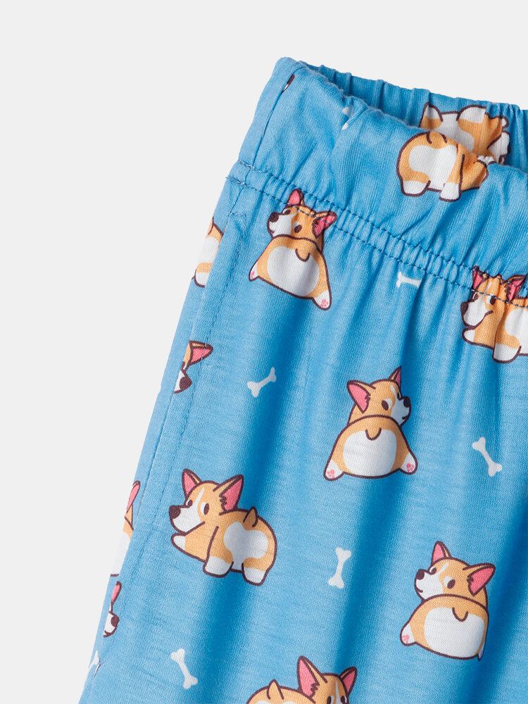Naisten Sarjakuva Koiraprintti Lyhythihaiset Söpöt Resorit Housut Pyjamasetit