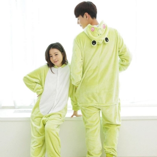 Naisten Sarjakuva Sammakko Coral Fleece Mukavat Vetoketjulliset Animal Onesie-hupparit