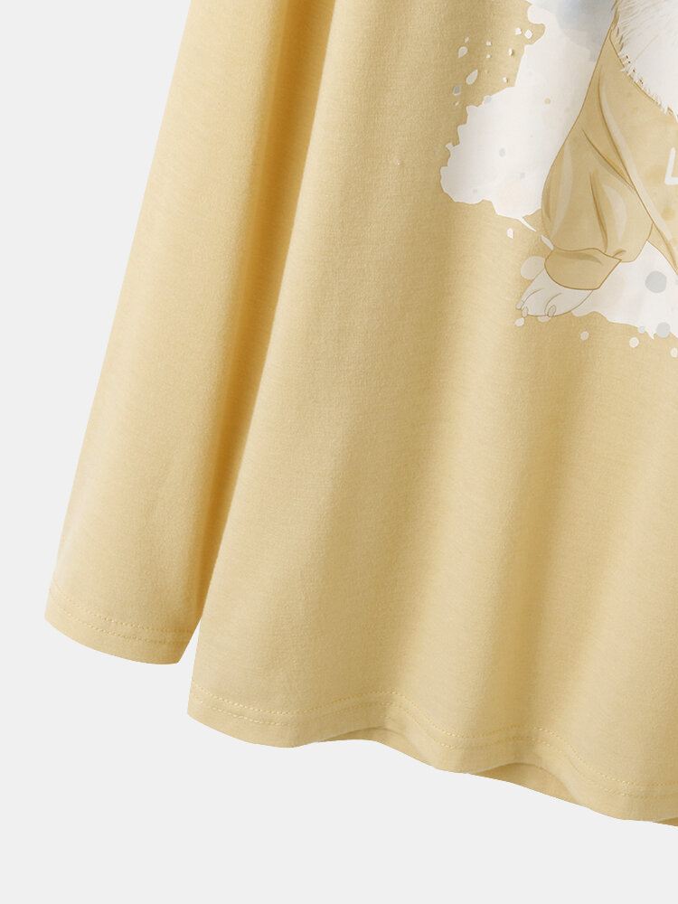 Plus Size Naisten Koiraprintti Raidalliset Housut Löysät Pitkähihaiset Loungewear Pyjamasetit
