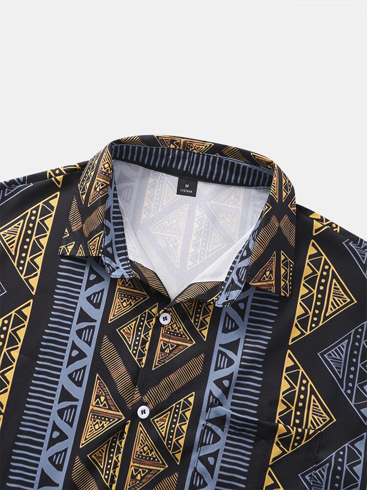 Miesten Argyle Geometric Contrast Etninen Käänne Edessä Nappi Ihoystävällinen Rento Paidat