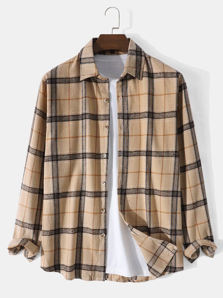 Miesten Beige Ruudullinen Essentials Work Button Down Normaalikokoinen Paita