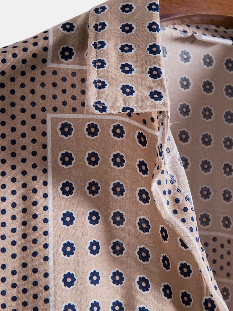 Miesten Ditsy-kukkahousut Polkadot-kuvioidut Käännetyt Lyhythihaiset Paidat