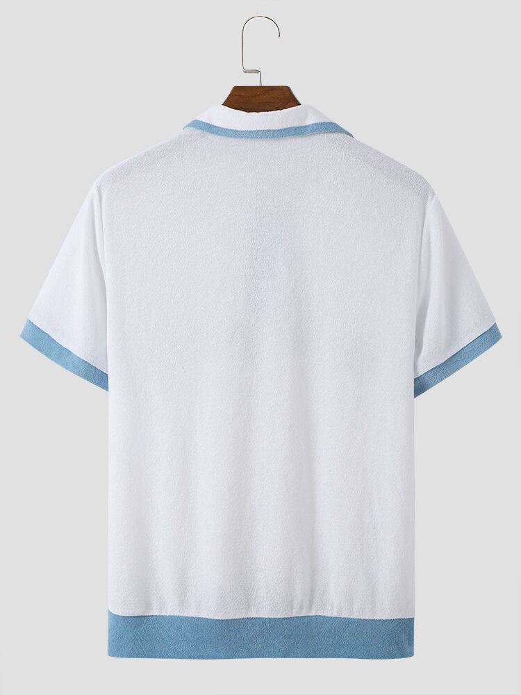 Miesten Dolphin Brodeerattu Pyyhe Teksture Hit Trim Half Buttons Cozy Paidat