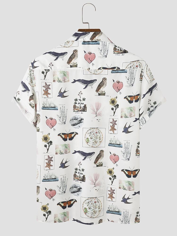 Miesten Eläimet Print Revere Collar Lyhythihaiset Paidat