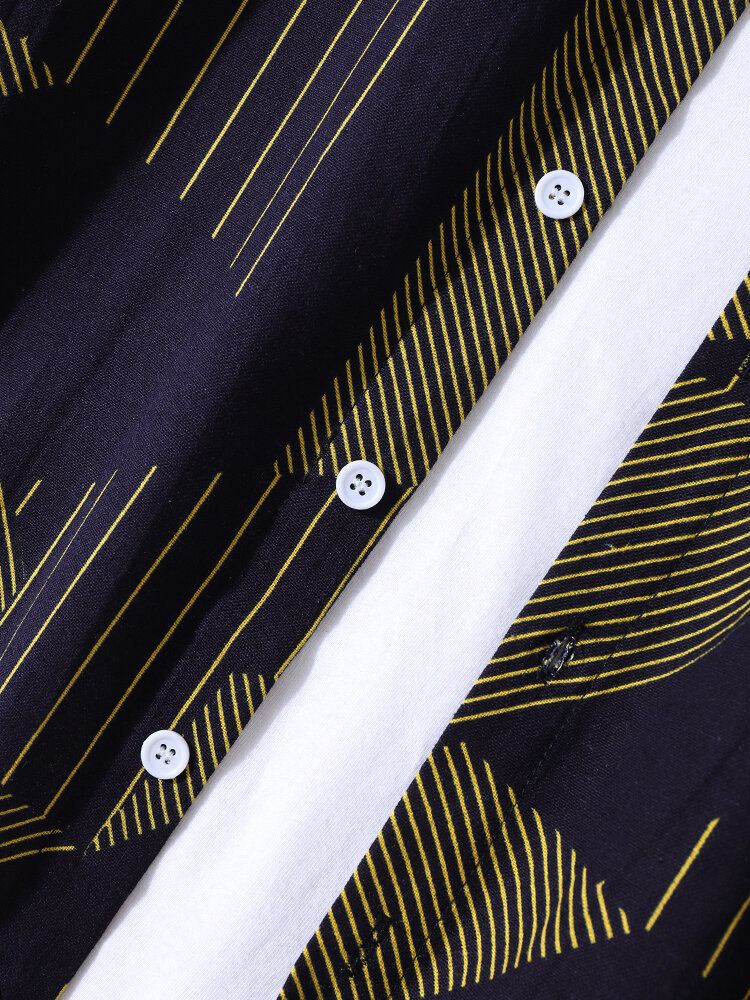 Miesten Epäsäännöllinen Geometrinen Printti Käänne Puuvilla Rento Pitkähihaiset Paidat