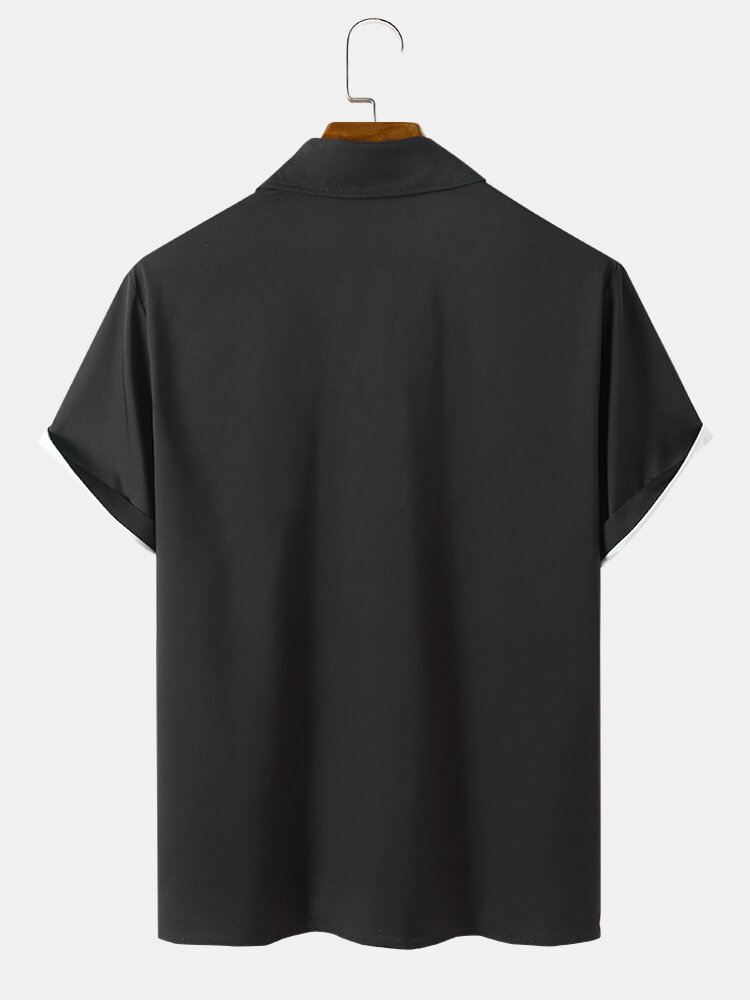 Miesten Epäsäännöllinen Raidallinen Printti Lyhythihainen Helma Ranneke Käännekaulus Cozy Casual Paidat