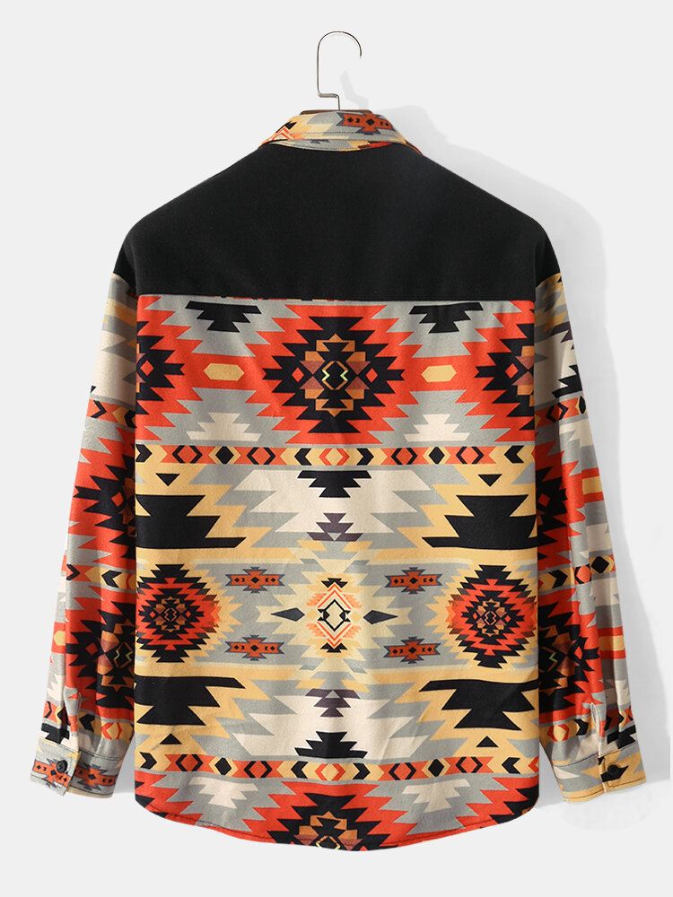 Miesten Etninen Patchwork Väri Block Lapel Casual Paidat