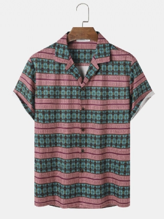 Miesten Etniset Geometriset Kukkaprintit Revere Collar Lyhythihaiset Paidat