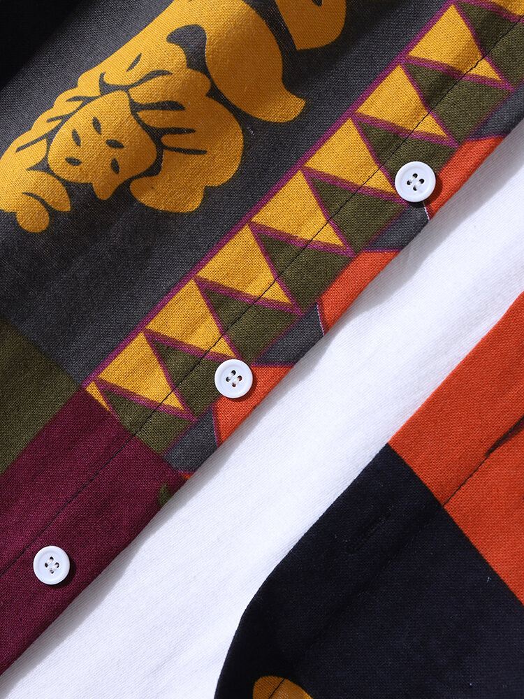 Miesten Etniset Tribal Pattern Colorblock Rento Puuvilla Pitkähihaiset Paidat