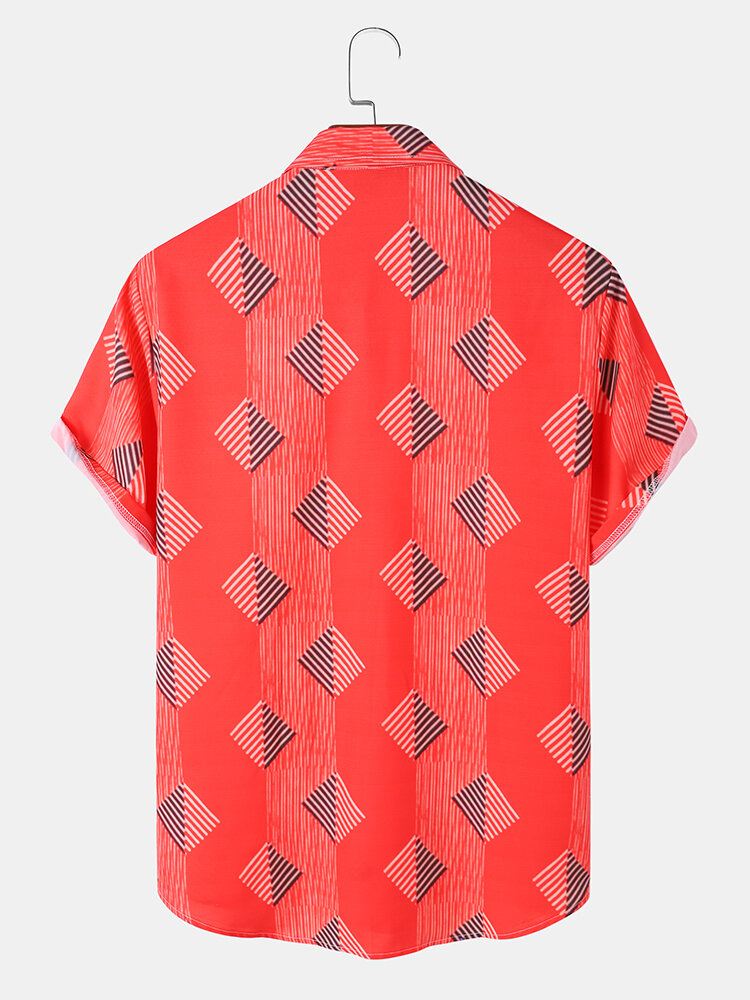 Miesten Geometric Pattern Vintage All Matched Ihoystävällinen Vapaa-ajan Lyhythihaiset Paidat