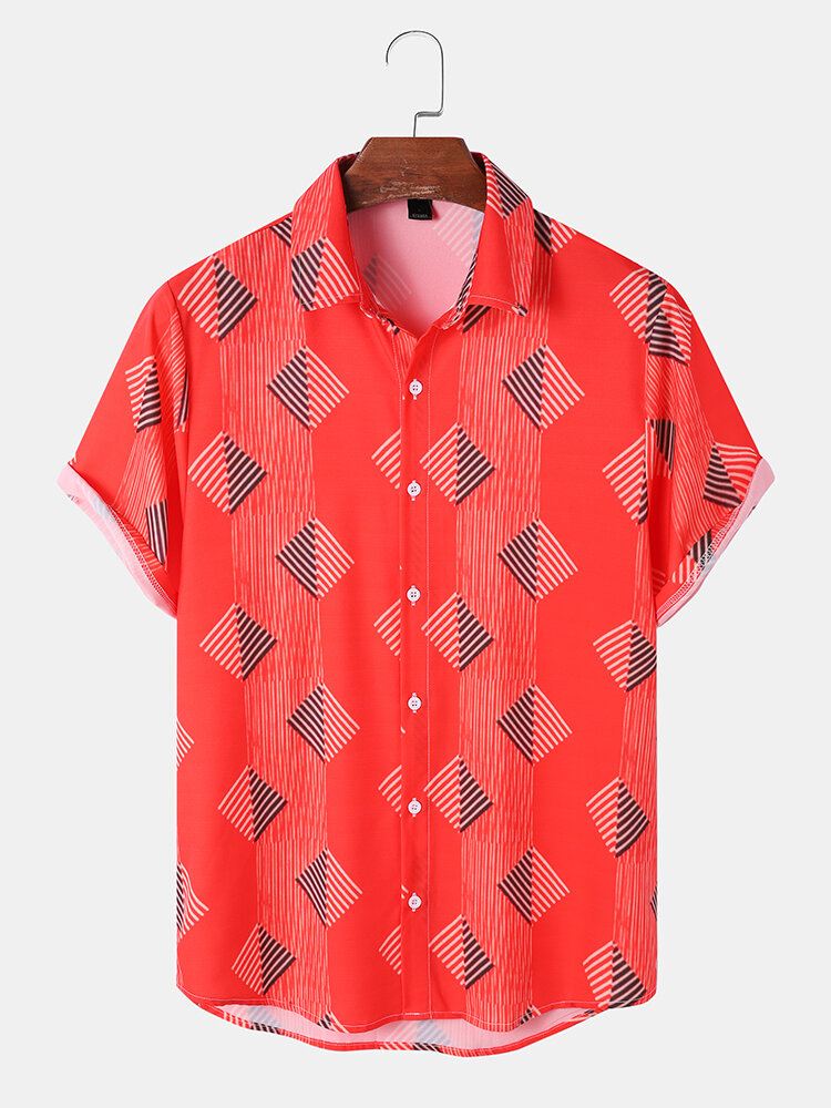 Miesten Geometric Pattern Vintage All Matched Ihoystävällinen Vapaa-ajan Lyhythihaiset Paidat