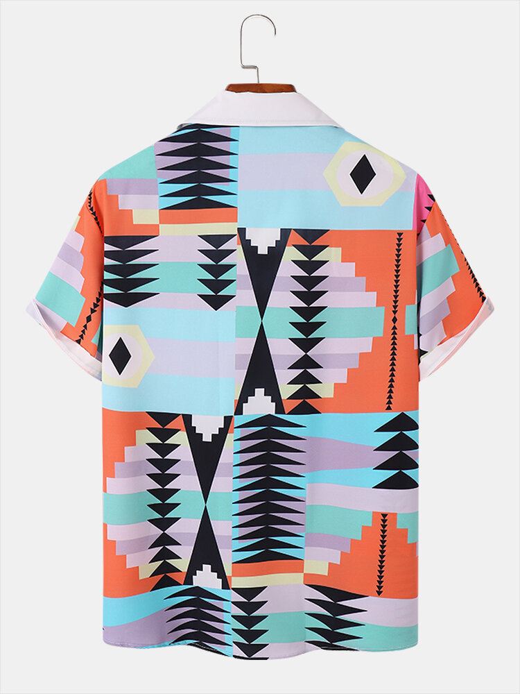 Miesten Geometric Print Lyhythihaiset Hawaii Style Casual Paidat