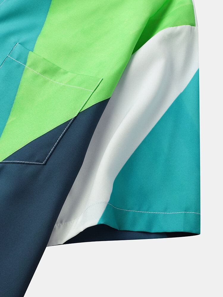 Miesten Geometriset Colorblock Napit Edessä Pehmeät Hengittävät Rento Paidat