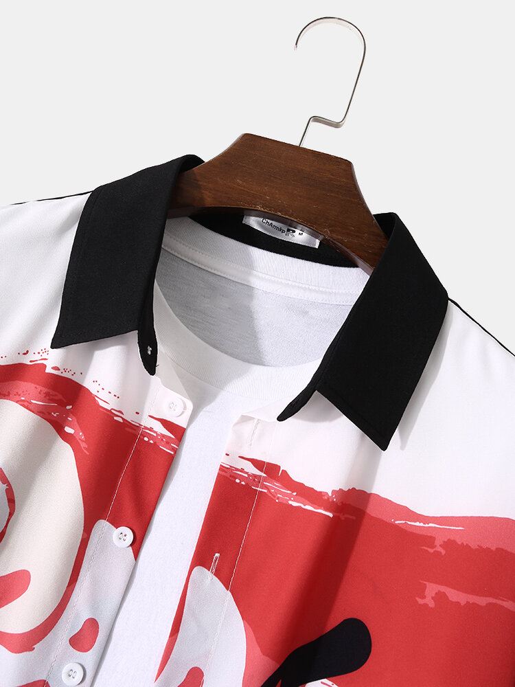Miesten Graffiti Kukkaprintti Colorblock Lapel Collar Casual Paidat