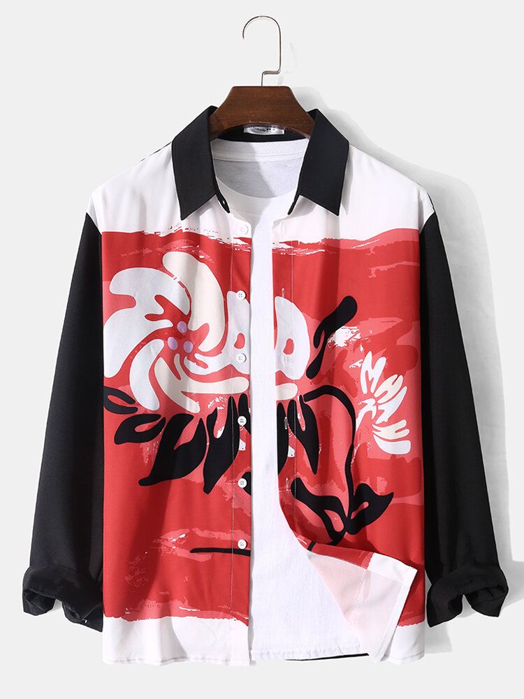 Miesten Graffiti Kukkaprintti Colorblock Lapel Collar Casual Paidat