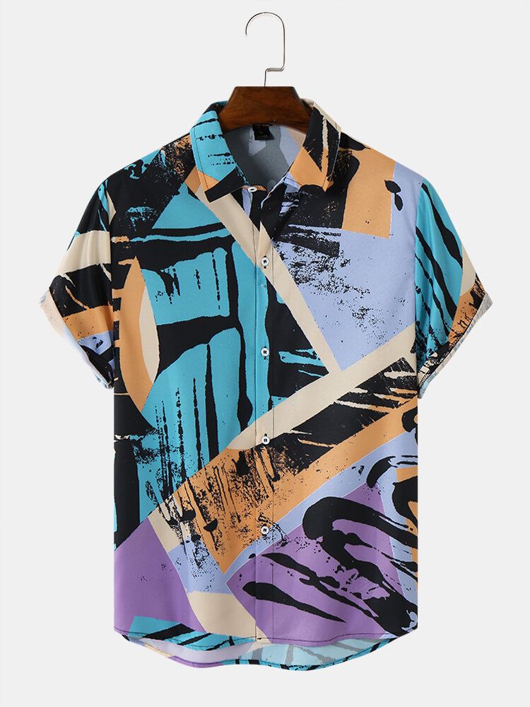 Miesten Graffiti Multi Color Print Lyhythihaiset Vapaa-ajan Paidat