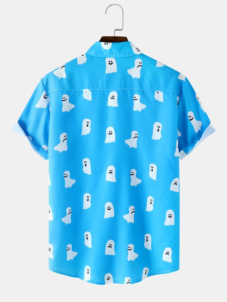 Miesten Halloween All Over Ghost Print Button Rento Lyhythihaiset Paidat