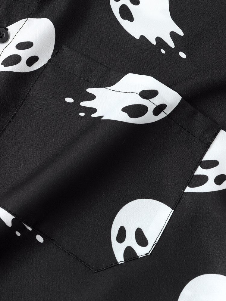Miesten Halloween Allover Ghost Print Pocket Button High Low Helm Paidat