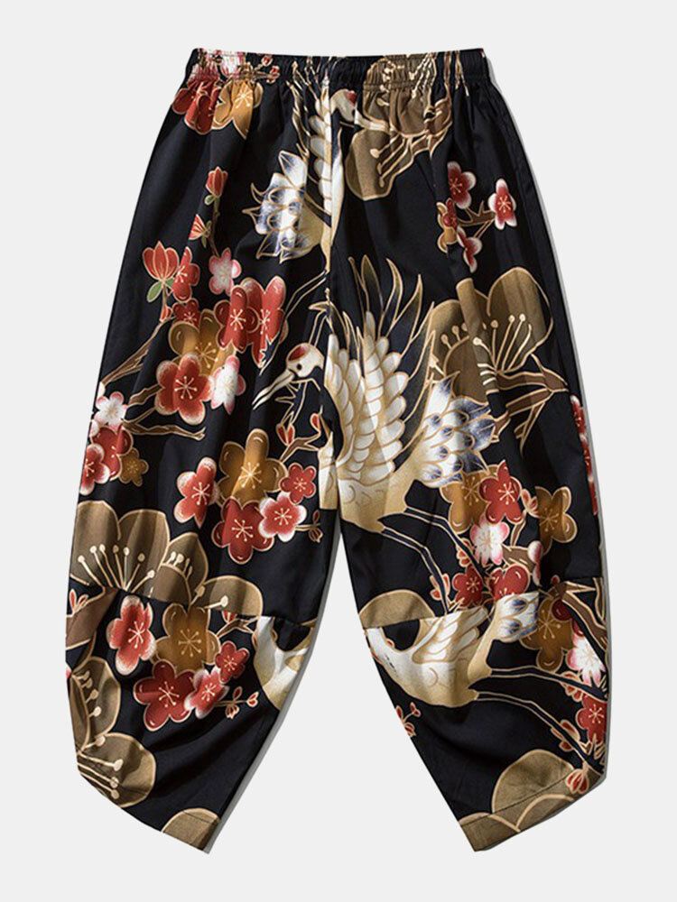 Miesten Japanilainen Kimono Nosturi Kukkakuvio Avoimet Etuhousut