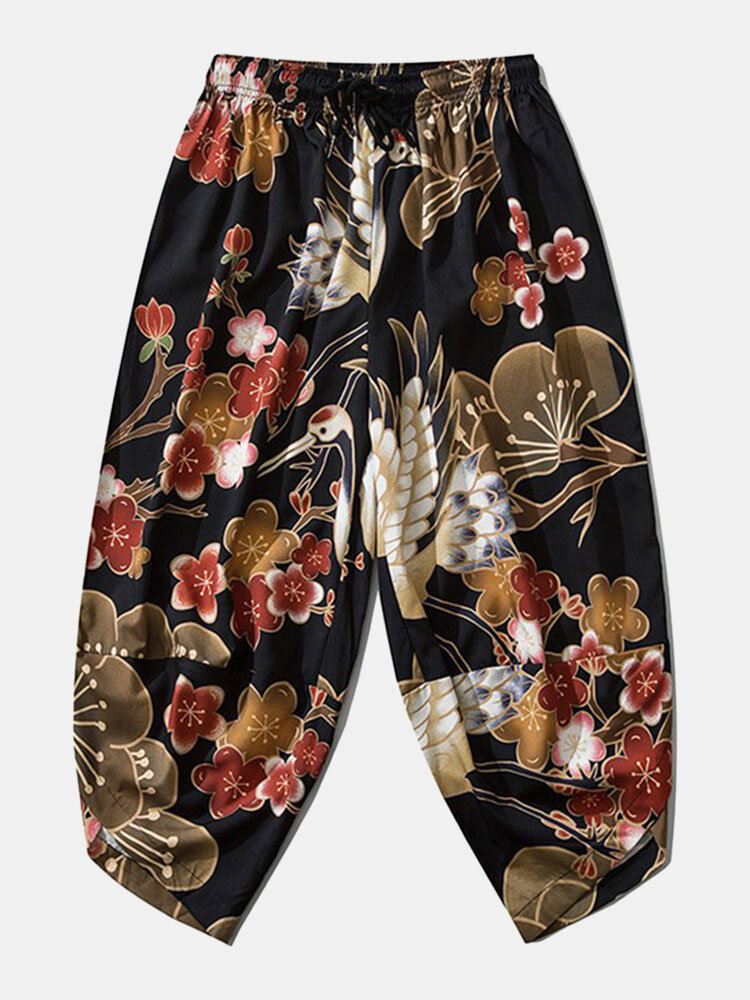 Miesten Japanilainen Kimono Nosturi Kukkakuvio Avoimet Etuhousut