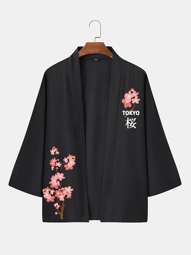 Miesten Japanilaistyyliset Cherry Sakuras-kuvioidut Huivi Kaulus Edestä Avoimet Vapaa-ajan Paidat