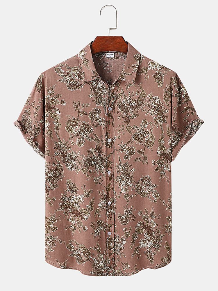 Miesten Kasvit Print Button Up Holiday Lyhythihaiset Paidat