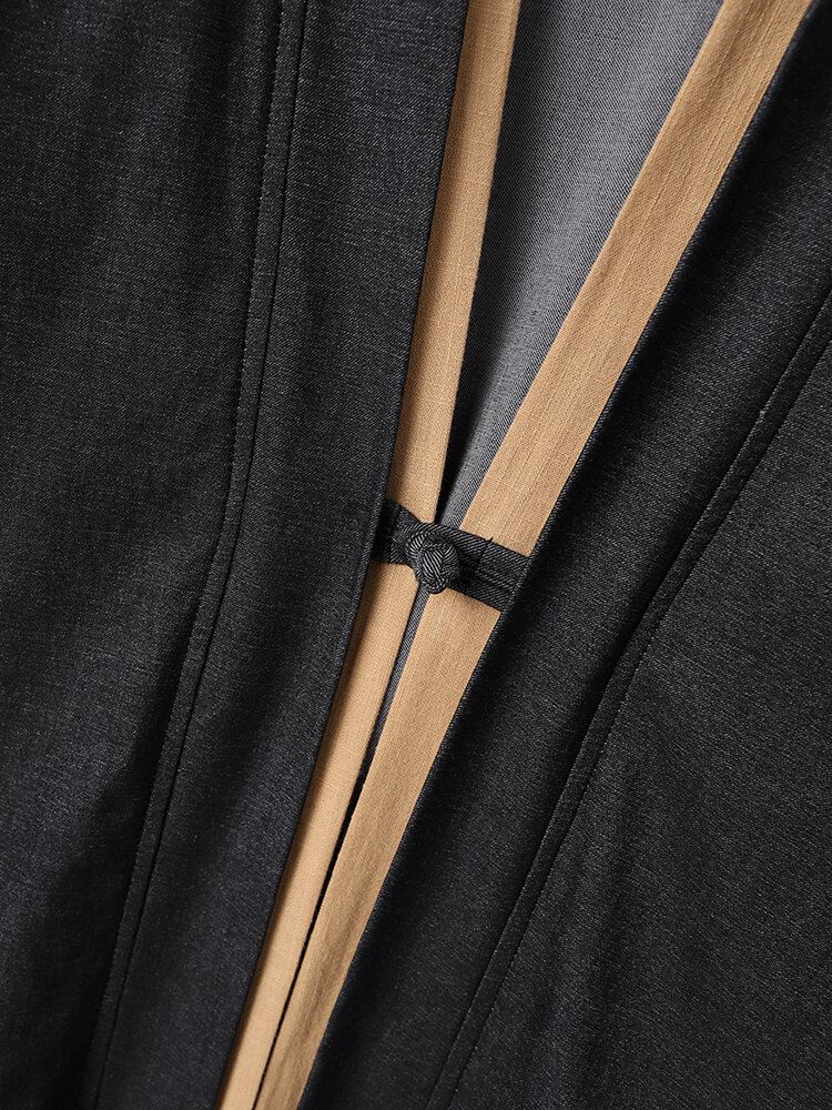 Miesten Keinotekoiset Kaksiosaiset Patchwork Kimono Edessä Avoimet Pitkähihaiset Vapaa-ajan Paidat