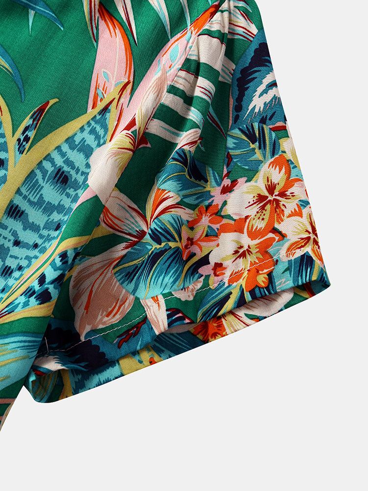 Miesten Kukkakasvit Print Button Up Holiday Lyhythihaiset Paidat