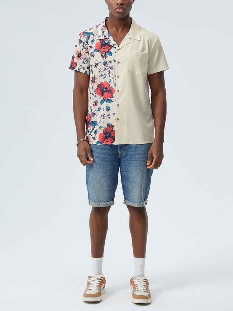 Miesten Kukkakuvioiset Patchwork Camp Collar Vacation Lyhythihaiset Paidat