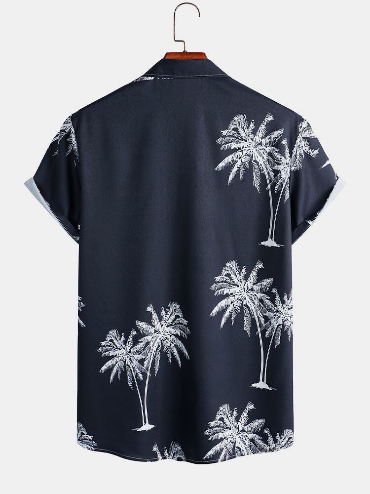 Miesten Palm Tree Print Button Up Holiday Lyhythihaiset Paidat