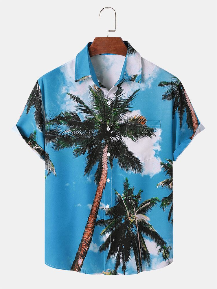 Miesten Palmukuvio Hawaii Style Graceful Leisure All Matched Ihoystävälliset Paidat