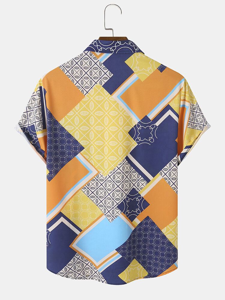 Miesten Patchwork Geometric Pehmeä Hengittävä Kaikki Sopivat Ihoystävälliset Paidat