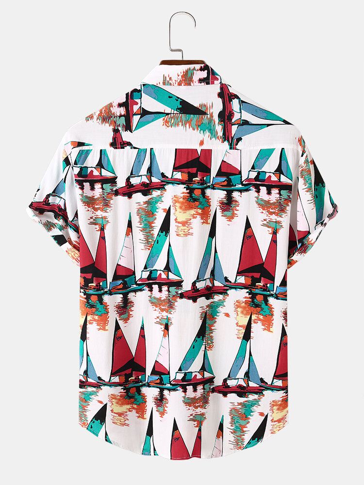 Miesten Purjevenepainatus Button Up Holiday Lyhythihaiset Paidat