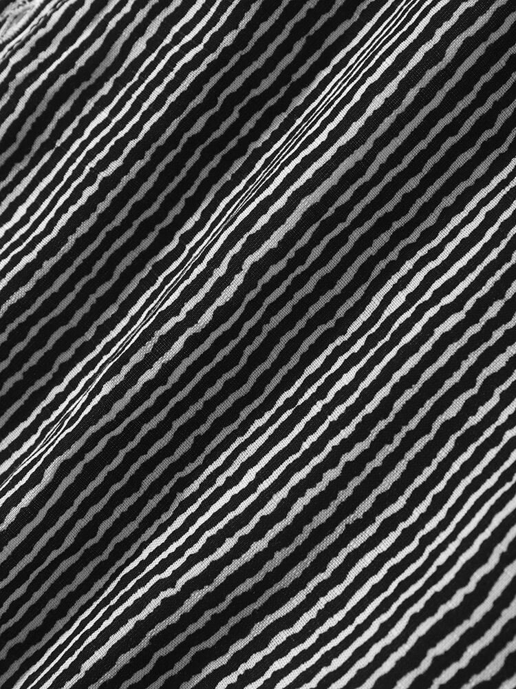 Miesten Puuvillainen Pinstripe Button Up-kantinen Pitkähihainen Paita