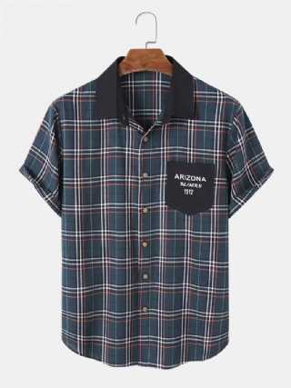 Miesten Ruudullinen Kontrastikaulus Preppy Cotton Lyhythihaiset Paidat