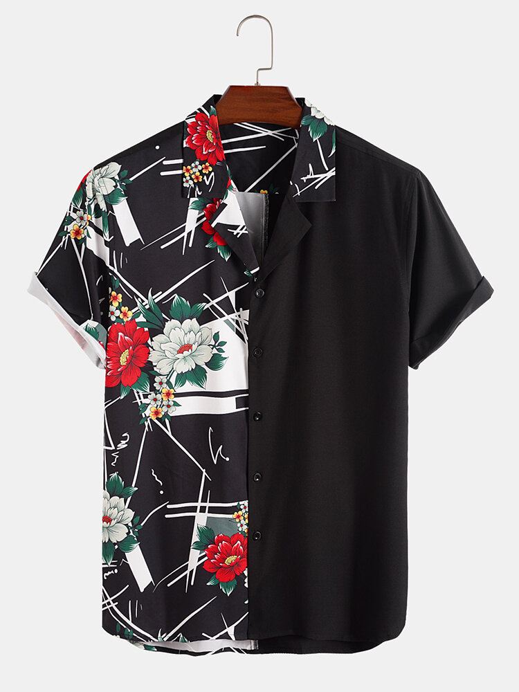 Miesten Ruusukuvioiset Patchwork Camp Collar-paidat