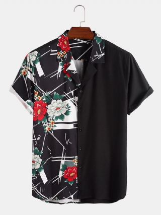 Miesten Ruusukuvioiset Patchwork Camp Collar-paidat