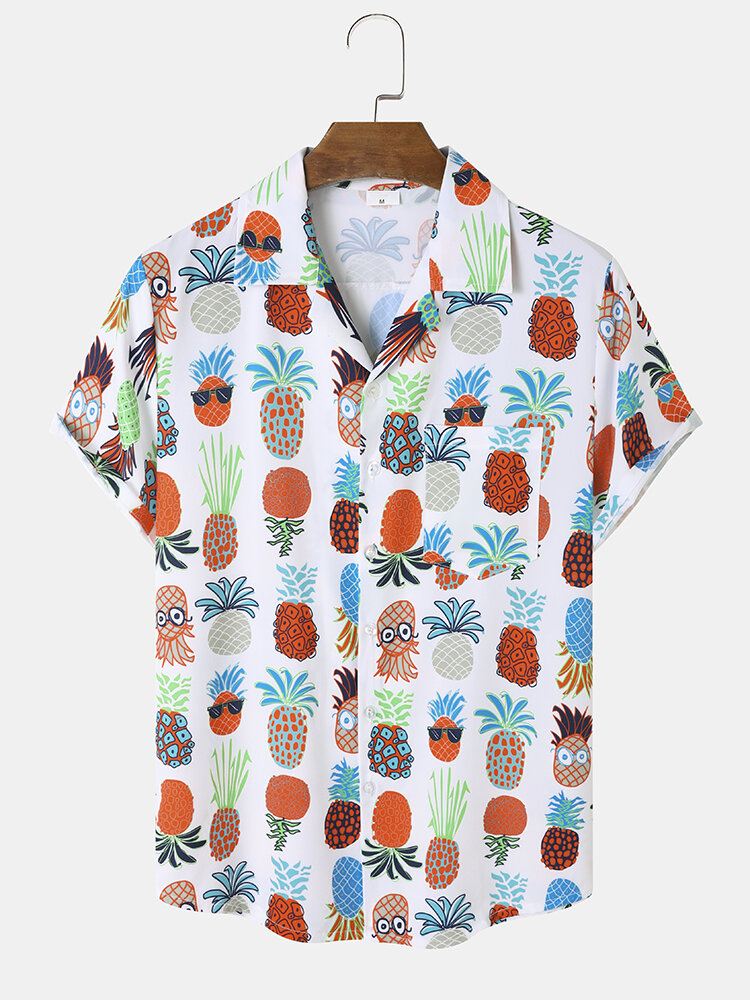 Miesten Sarjakuva Ananas Grafiikka Hauska Erilainen Printti Hedelmä Revere Collar Lifestyle Paidat