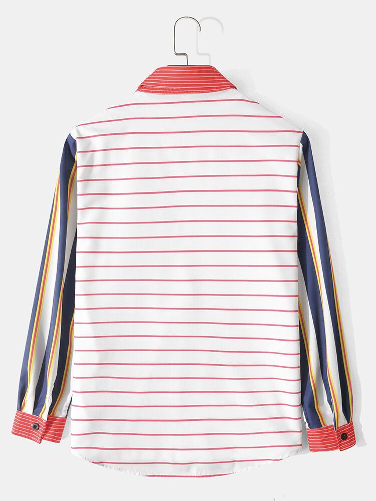 Miesten Stripe Patchwork Button Up Rennot Pitkähihaiset Paidat