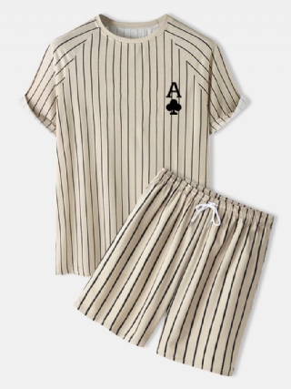 Miesten Stripe Plum A Poker Print Raglan Sleeve Casual Paidat Shortsit