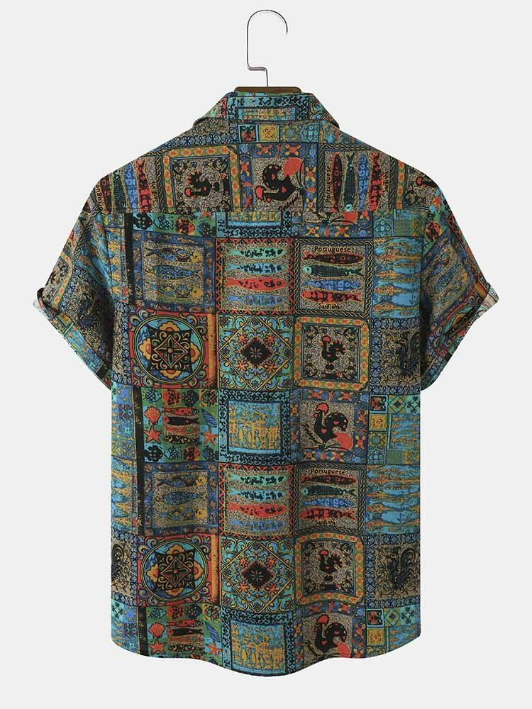 Miesten Tribal Animals Print Etniset Lyhythihaiset Paidat