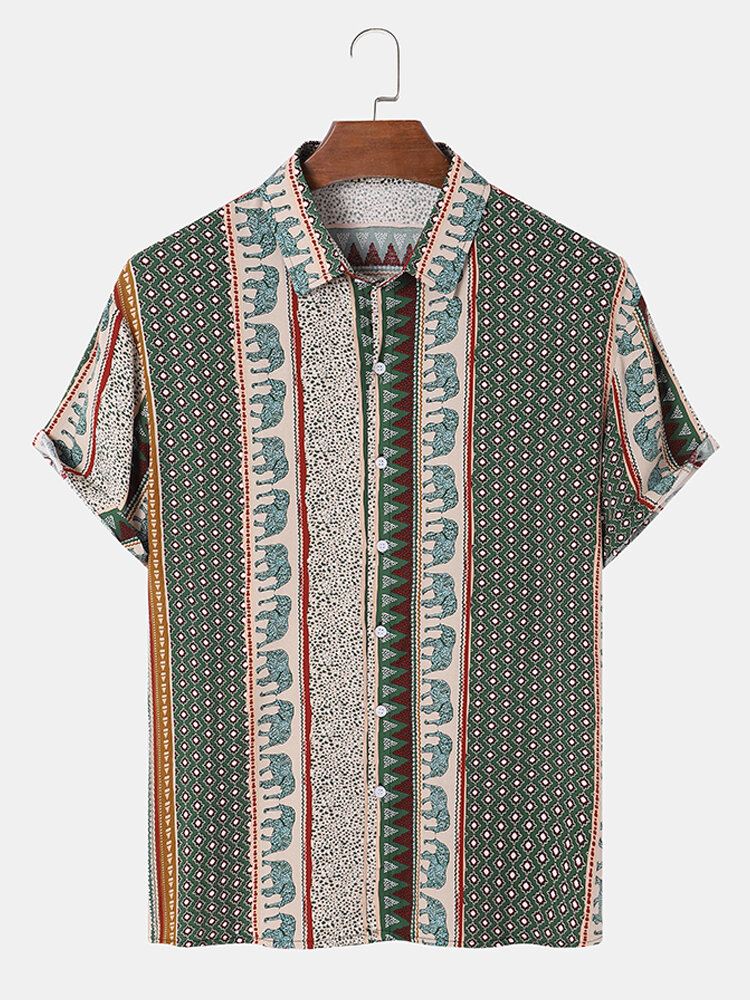 Miesten Tribal Elephant Print Etnisen Tyylin Lyhythihaiset Paidat