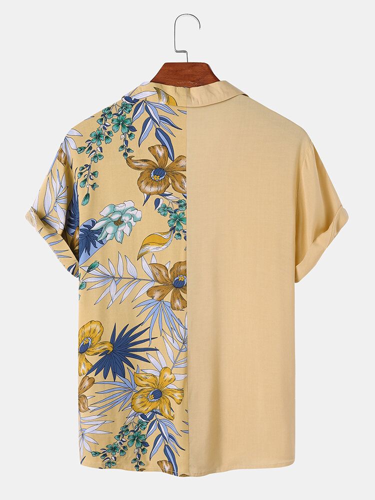 Miesten Trooppiset Kukkakuvioiset Patchwork Camp Collar Lyhythihaiset Paidat