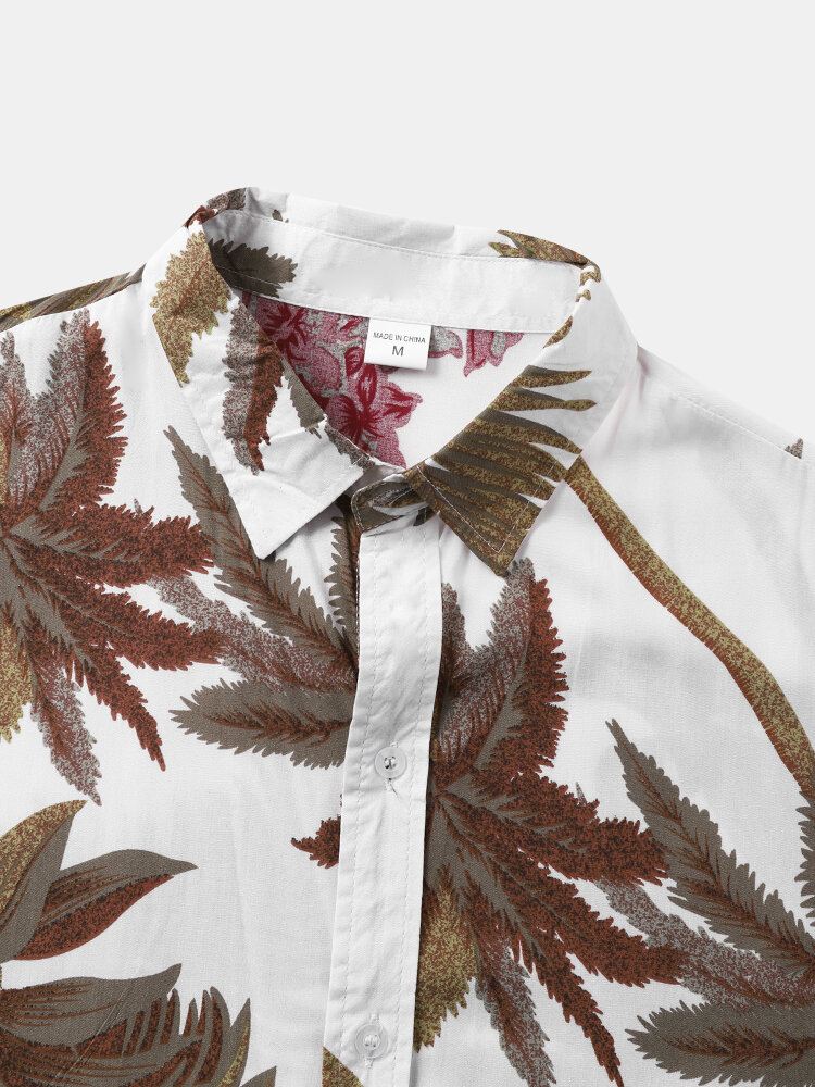 Miesten Tropical Leaf Hawaii Style Rento Ihoystävällinen Yhteensopivia Pehmeitä Paidat