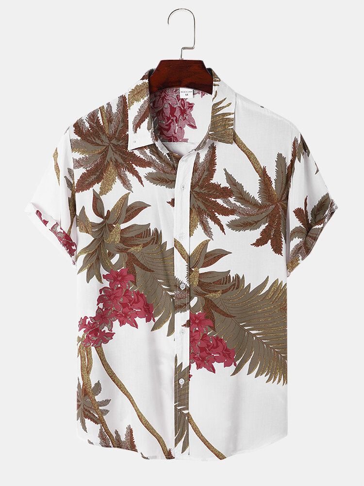 Miesten Tropical Leaf Hawaii Style Rento Ihoystävällinen Yhteensopivia Pehmeitä Paidat