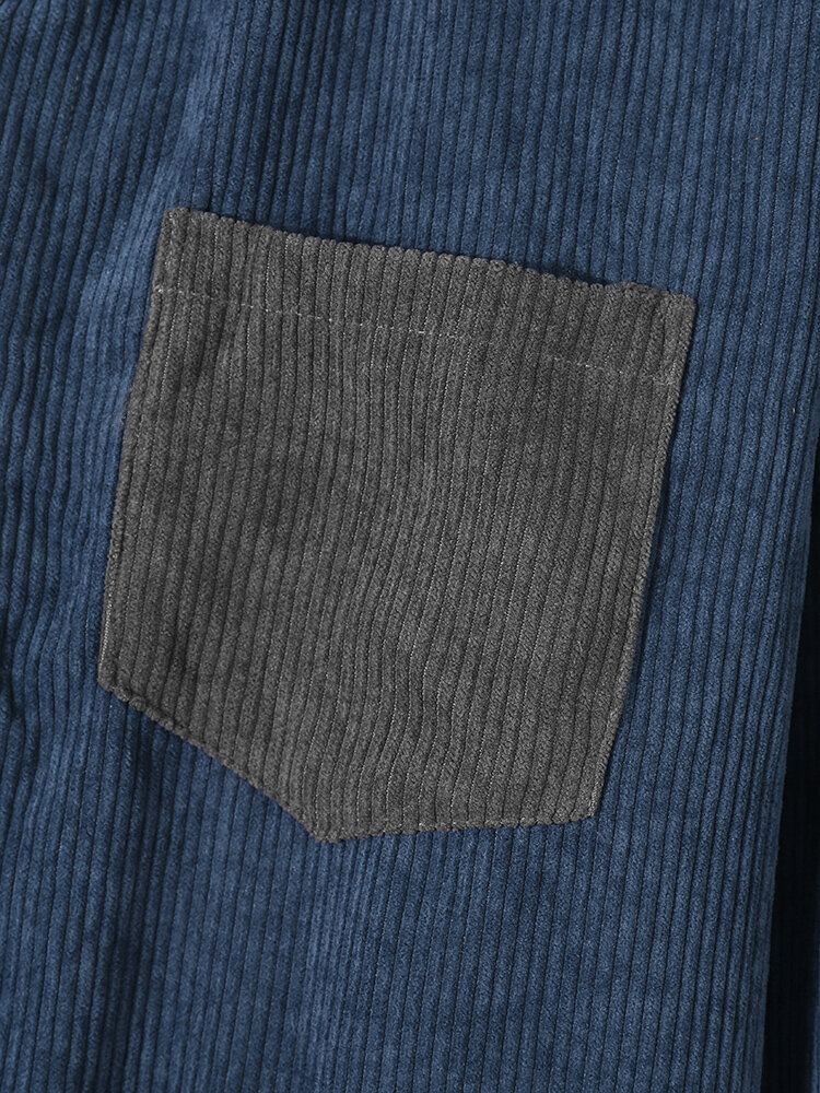 Miesten Vakosametti Kontrasti Colorblock Edessä Nappi Käänne Rento Paidat