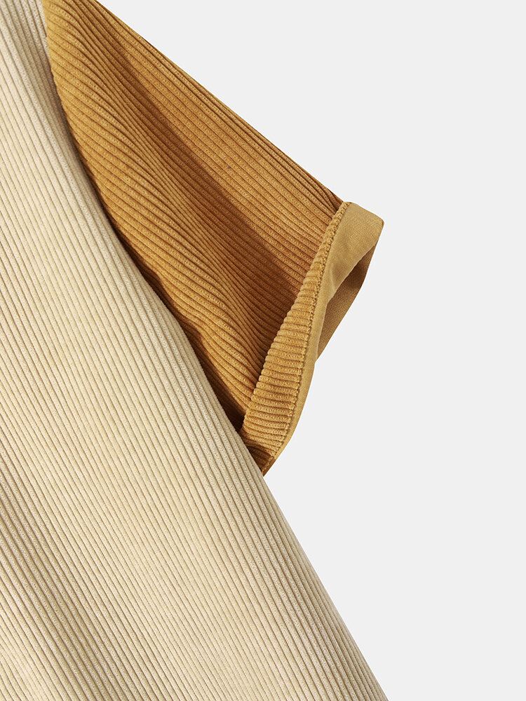 Miesten Vakosamettiväriset Paneelipatchwork Grandad Collar-paidat